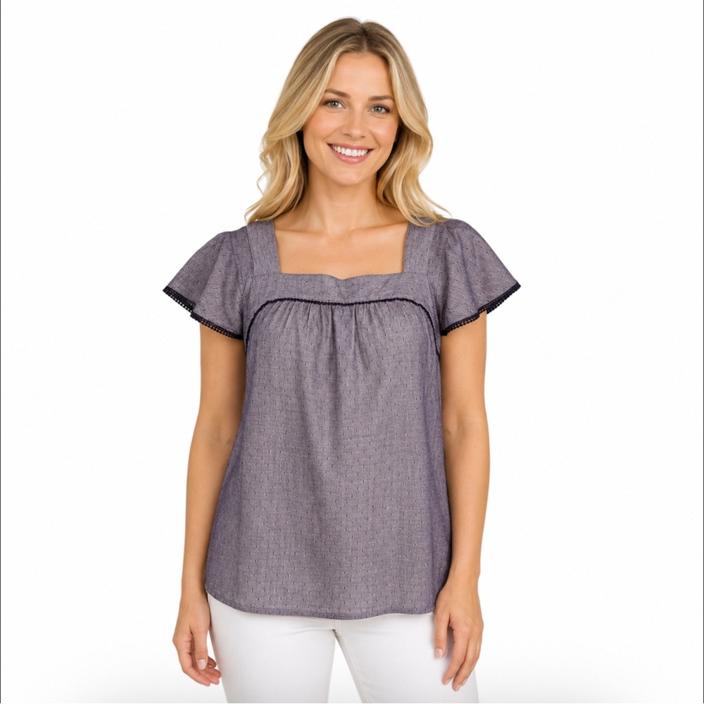 St Johns Bay Flutter Sleeve Square Neck Blouse